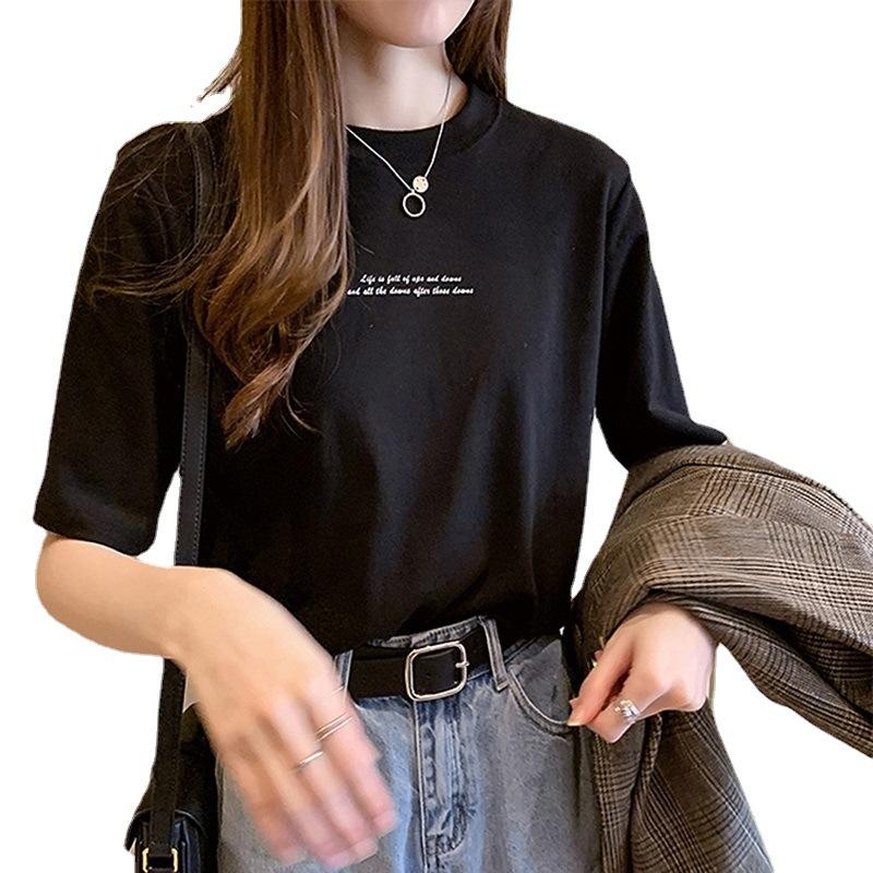 Women Spring Summer Solid Color Short Sleeve T-shirt O-Neck Letter Print Loose Blouses Pullover Top M-XXL