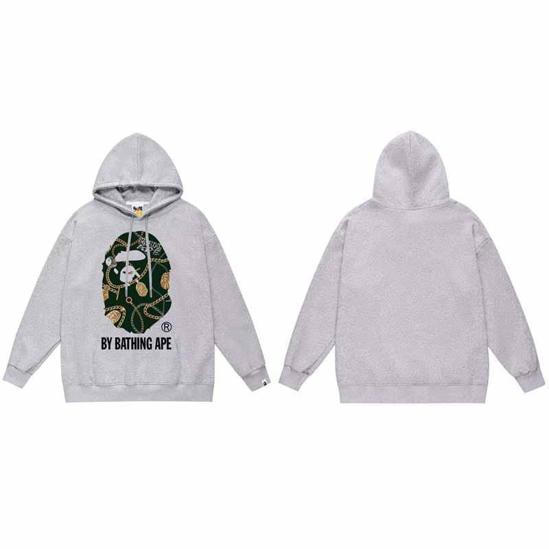 Mens Oversized Hooded Sweatshirt With Ape Head Print Heavyweight Cotton Long Sleeve Pullover Daily Wear