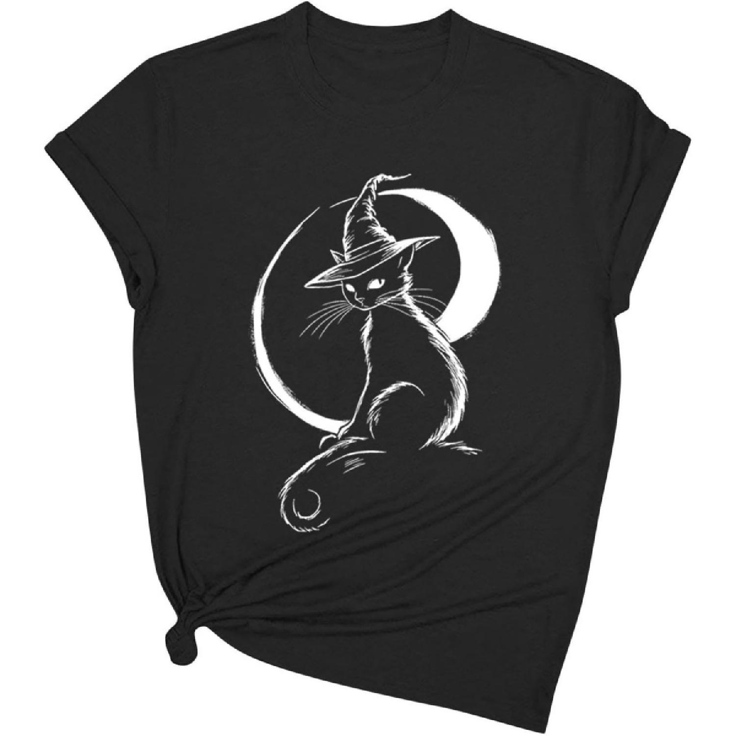 

Women s Funny Pumpkin Smiling Face Tee Terror Skull Print Top Witch and Bats Graphic Shirts Black Cat Pattern T-Shirt XXXXXL різнокольоровий