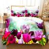 Fiori Tulipano Rosa Paesaggio Elegante Set Biancheria da Letto Singolo Gemello Matrimoniale Queen King Cal King Size Letto Set in Lino