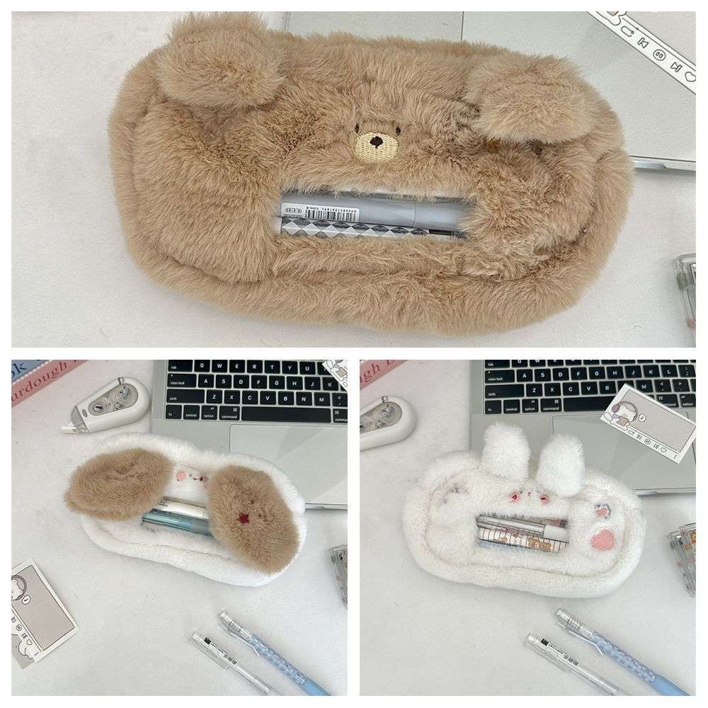 Puppy Transparent Pencil Pouch Bear Stationery Storage Bag Cat Plush Pen Case  Christmas Gift