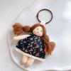 Cute Cartoon Doll In Floral Dress Keychain For Woman Girls Pendant Bag Decor Braid Accessory Fabric Toy Keyring Decoration