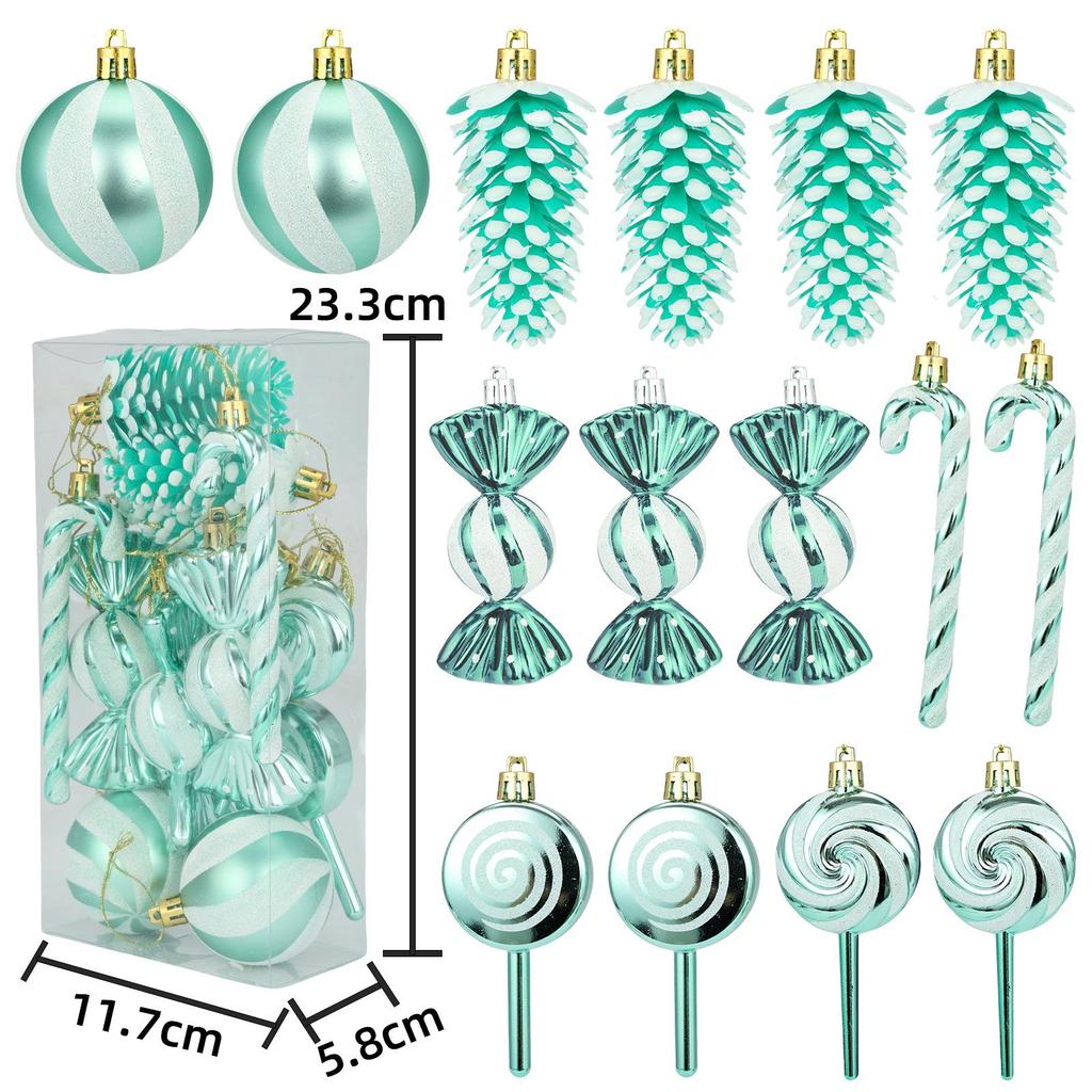 6cm 15-Piece Christmas Ornament Set: Balls, Pine Cones, Lollipops, Candies for Tree Decor and Gifts