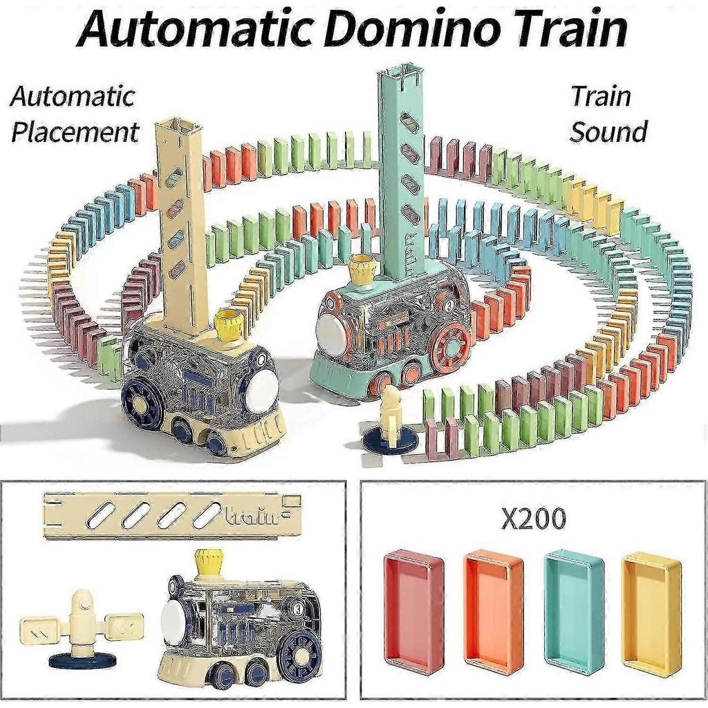 200 Pcs Automatic Dominoes Train Set,fun And Colorful Train With Lighting Sound Effects,creative Dominos Game Toy For Kids Boys And Girls Age 3-8 [gre
