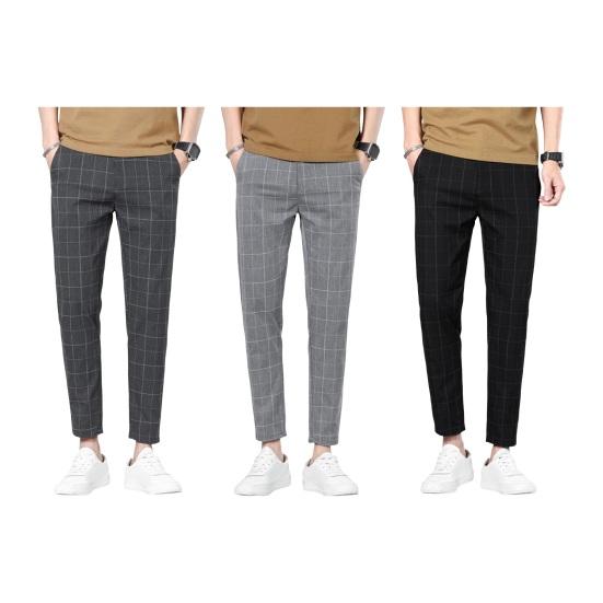 Muži Deváté kalhoty Rovný kostkovaný potisk Boční kapsy Tenké Strečové Slim Fit Knoflík Zapínání na zip Ležérní Formální Business kalhoty