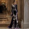 Rochie Maxi cu Imprimeu Schelet Femei, Maneca Lunga Gotica cu Decor Flori 3D de Seara, Catifea Florala pentru Petrecere de Halloween Design