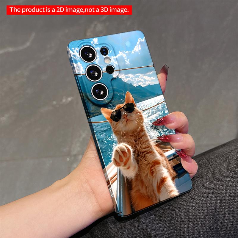 2DFlat Samsung Phone Case Sunglass Cat On Boat with Mountain View Applicable To Galaxy S22 S23 S24 S25ULTRA S26 A12 A13 A14 A15 A16