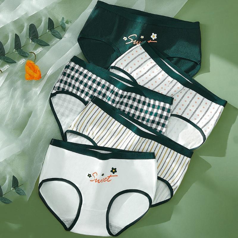 5Pcs/Set Women's Panties Pure Cotton Breathable Underwear Cute Print Girls Briefs
