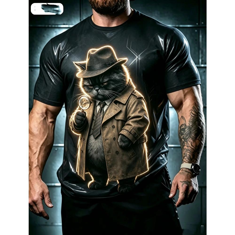 Creative Animal Cat 3D Print Pattern Crew Neck Tee Men Women Summer Fashionable Comfortable Novelty Short Sleeve T-shirt