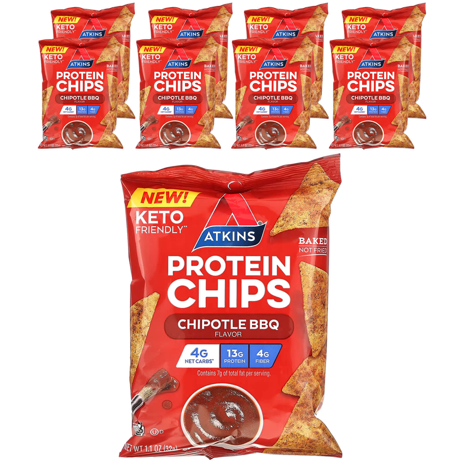 

Atkins, Protein Chips, Chipotle BBQ, 8 packets, 1.1 oz (32 g) each