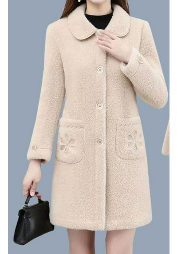 

Plus Size Women s Mid-Length Solid Color Casual Coat - Autumn/Winter 2025 Collection XXXL абрикосовий