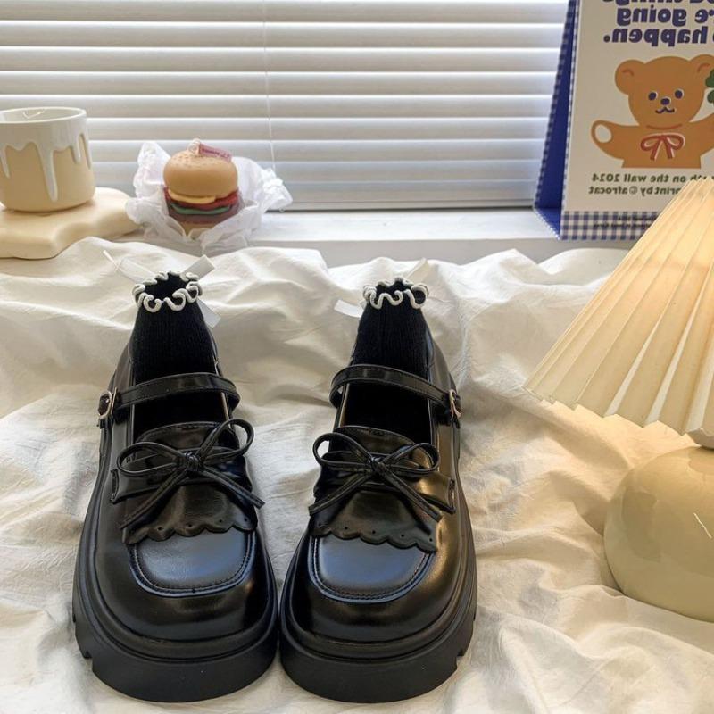 College style platform retro buckle spring new bow Mary Jane shoes with JK small leather shoes