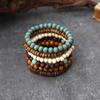 Handmade Beaded Bracelet Men Vintage Multi-Layer Elastic Cord Coconut Wood Beads  Adjustable Buddhist Prayer Mala Jewelry Gift