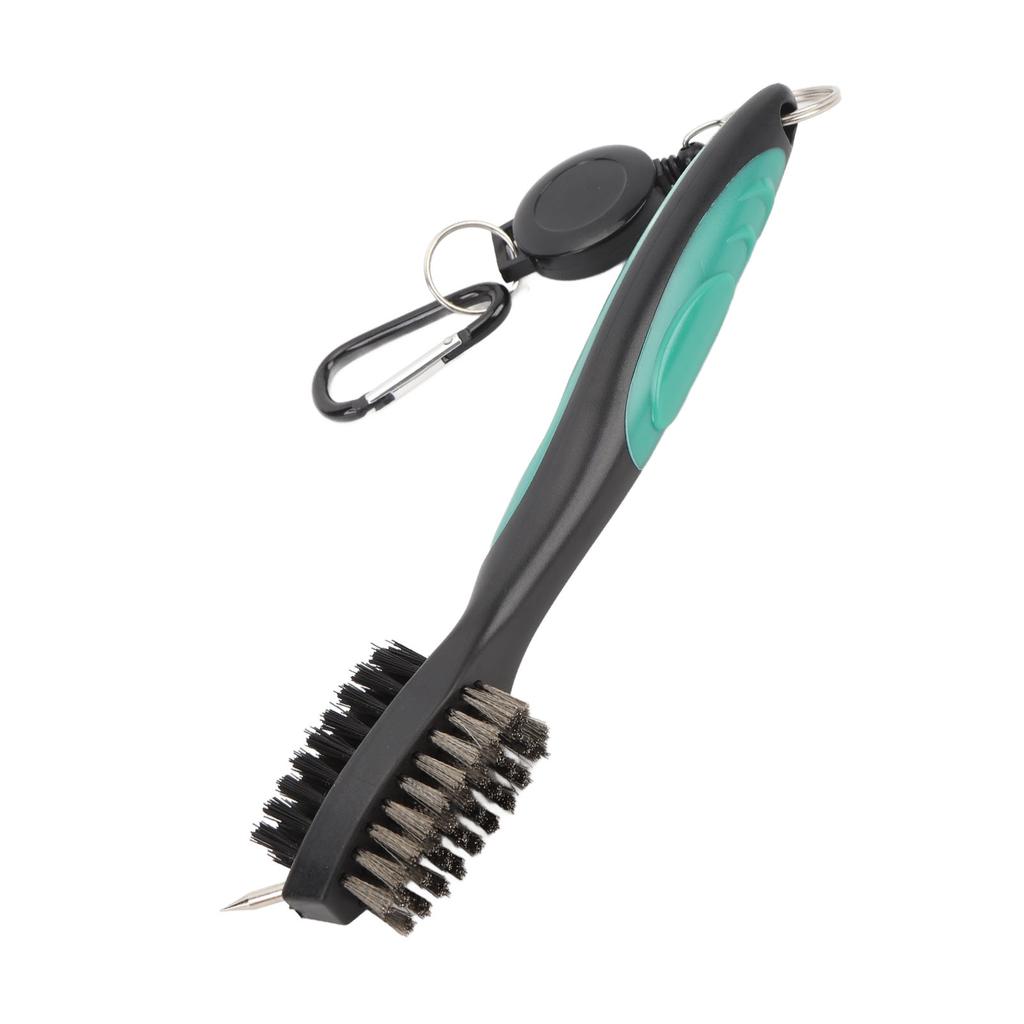 Golf Club Brush with Retractable Cord Dual Sided Steel Bristles Ergonomic Handle Golf Club Cleaning Brush Green
