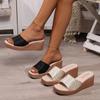 Square head printed thick-soled muffin, foreign trade one-pedal Roman shoes for women's summer new large-size outer wear cool slippers