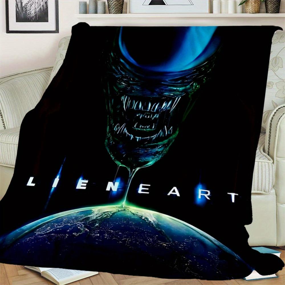1Pc Alien Earth Print Flannel Blanket, High Quality , Comfortable for All Seasons, Home Decor, Warmth and Comfort, Perfect for Christmas