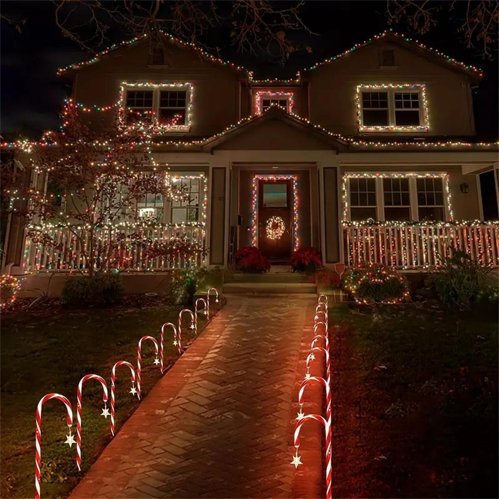 Christmas Candy Cane Lights Outdoor Christmas Decorations Waterproof Holiday Ambiance Light Snowman Pathway Lamp for Lawn Yard