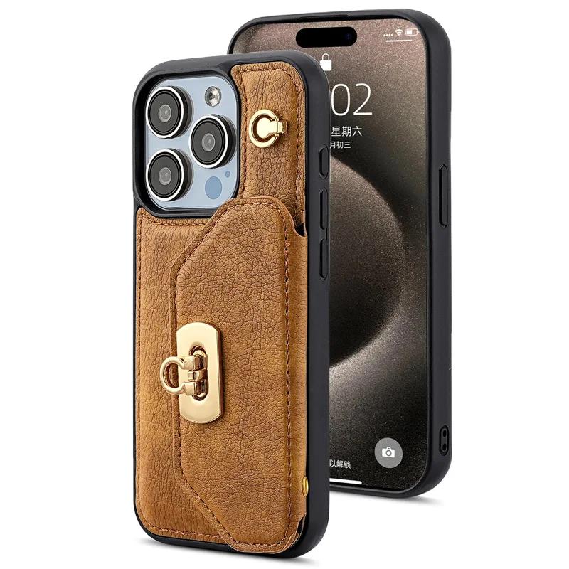 Crossbody Leather Phone Case Wallet with Card Holder for IPhone 16 15 14 Plus 13 Pro Max Stand Shockproof Protective Cover Women