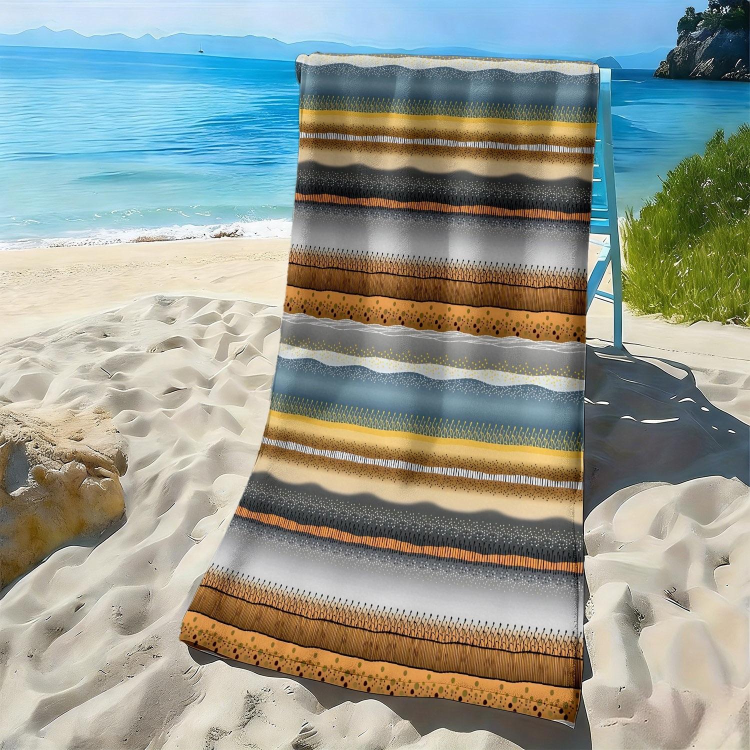 

Retro multi-color striped pattern polyester microfiber beach towel is highly absorbent, suitable for swimming and beach outings W40*H60(CM)