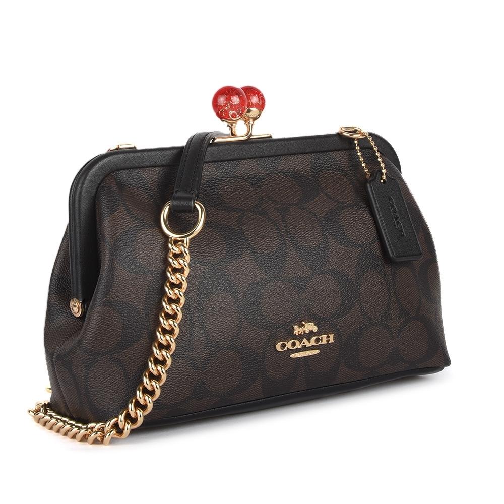 Coach Kisslock Series 22 Logo Charm Detachable Shoulder Strap Coated Canvas And Leather Kiss Lock Handbag Women handbag Brown Black C1452-IMAA8