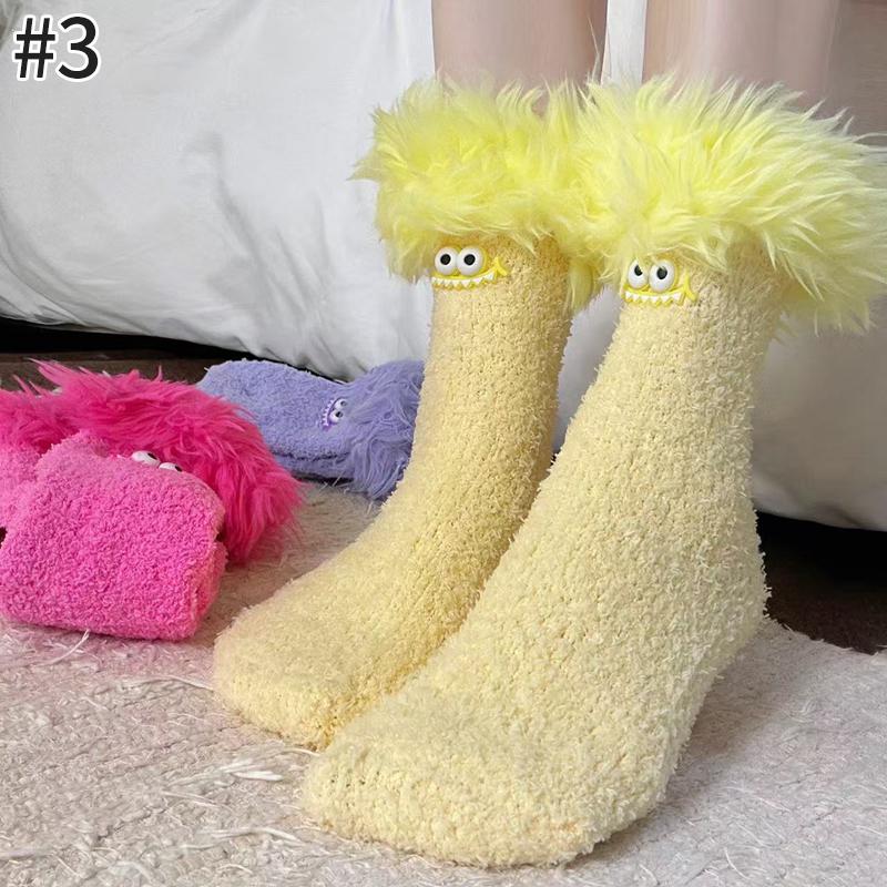 Women Girls Winter Thick Coral Fleece Cartoon Big Mouth Monster Plush Sleep Socks Warm Soft Home Socks