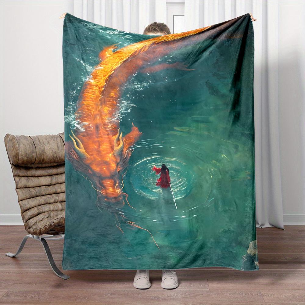 

Dragon and River Pattern Flannel printed blanket suitable for all seasons suitable for living room office sofa and travel 75x90cm