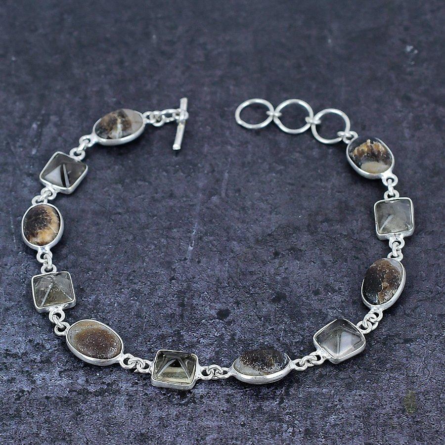 Přírodní septeriánský kámen, drahokam topaz, stříbrný náramek 925, 7-8" W4j89