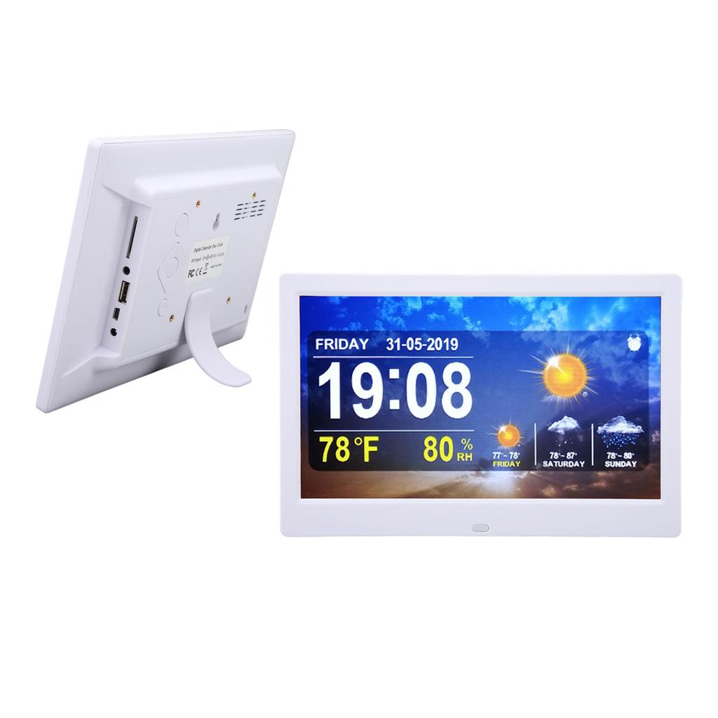 WIFI Weather Clock 10in 100‑240V White Date Time Temperature Humidity Color Display Alarm Clock