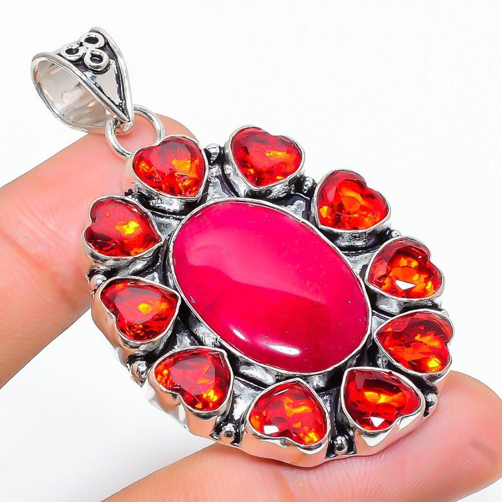 Ruby  Natural Garnet Gemstone 925 Sterling Silver Jewelry Pendant 2.40" f3V89