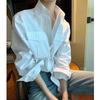 White Oversized Cargo Shirt Double Pocket Long Sleeve Blouse Casual Daily Top For Women
