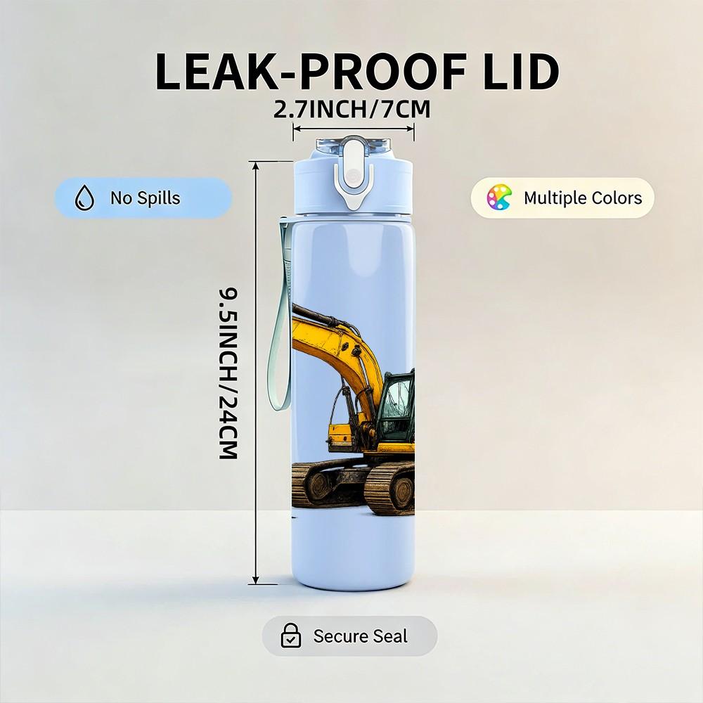 1PC Yellow Excavator Machinery 750ml Color Plastic Sports Water Bottle Leakproof Flip Straw Lid Suitable for Sports Office Home Use