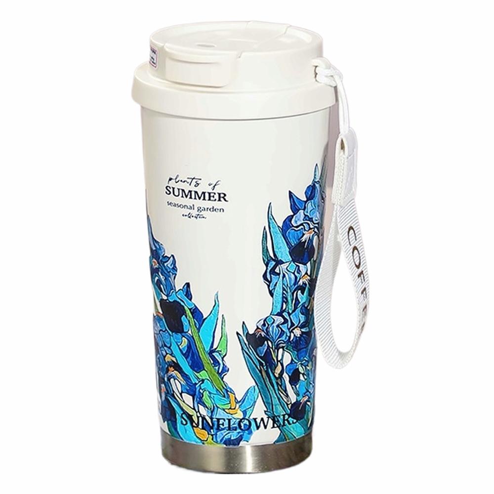 Floral Boho Coffee Tumbler 500ml, Summer Sunflower Flower Thermos Coffee Cup Travel Mug With Leakproof Lid Double Wall Vacuum