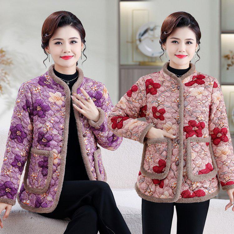 Mom’s New Style Retro Padded Jacket - Velvet Warmth, Small Cotton Coat for Middle-Aged and Elderly Women