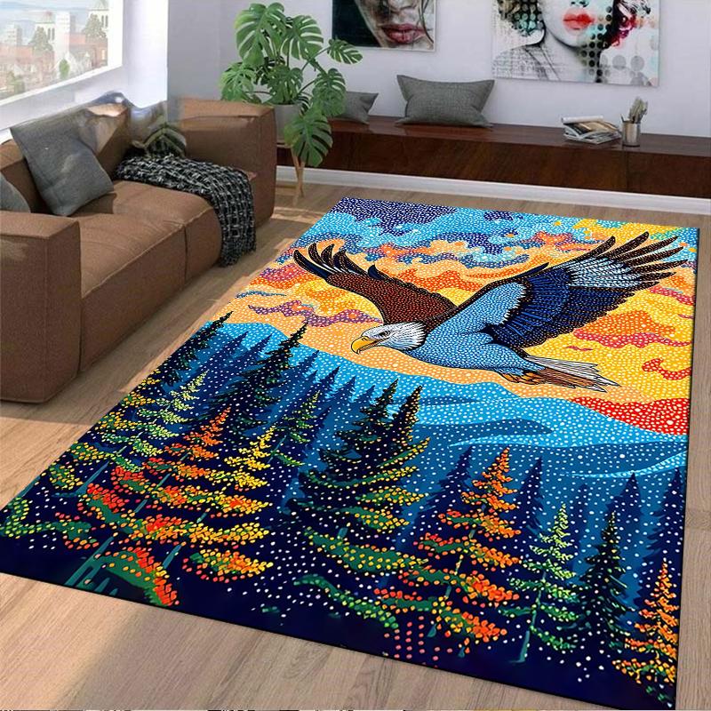 "Colorful Eagle Flying Over Forest and Sunset Art Style Carpet" Suitable for Use As an Anti-slip for Living Room Bedroom Sofas