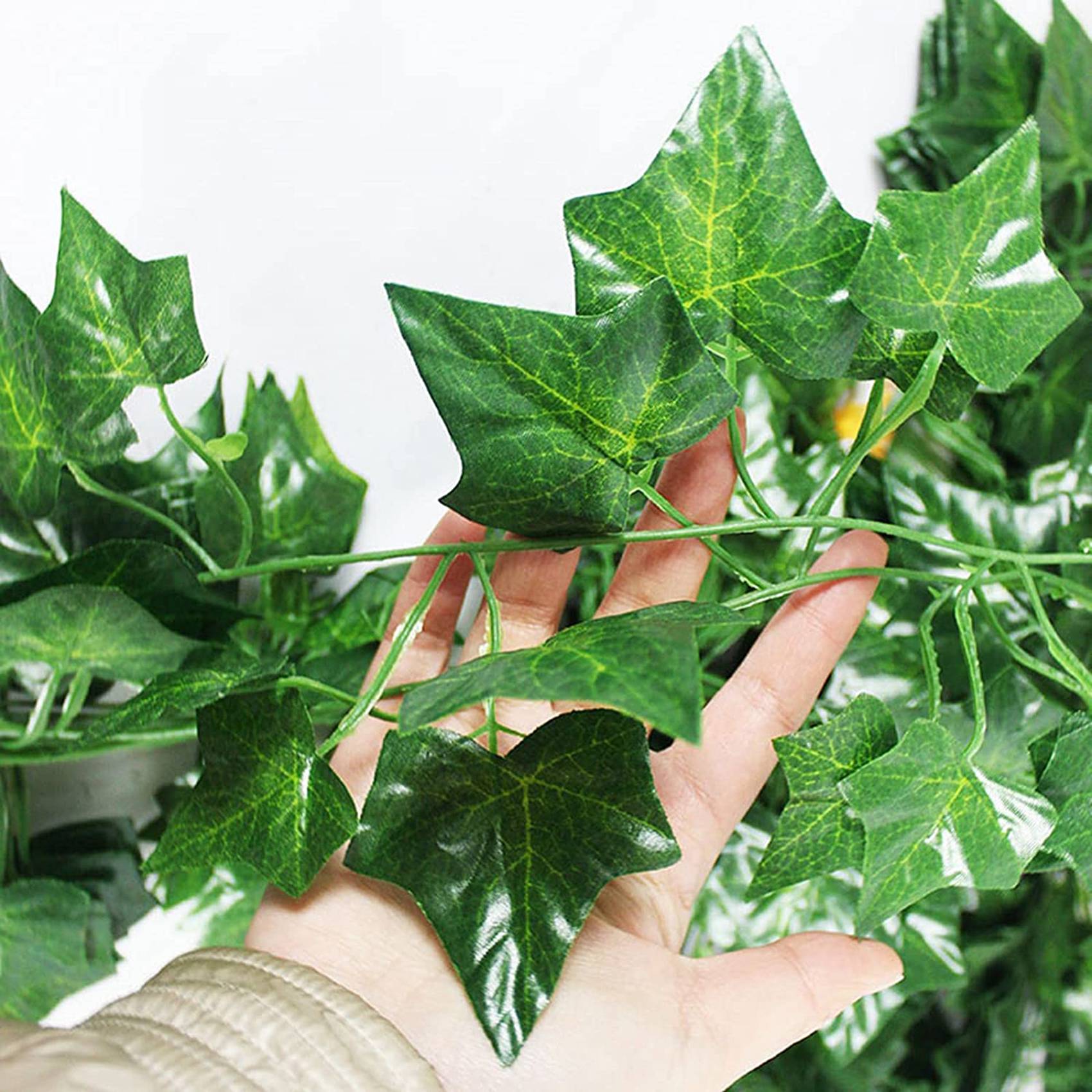 

Good-12Pcs Artificial Ivy Vine Hanging Garland False Leaf Vine Family Garden Wedding Wall Decoration, 84 Feet, Green зелений