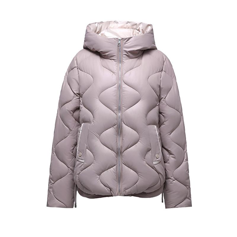 Autumn Winter Thicken Warm Parka Women Casual Solid Color Wavy Pattern Big Pocket Loose Short Hooded Coat Jackets Outwear