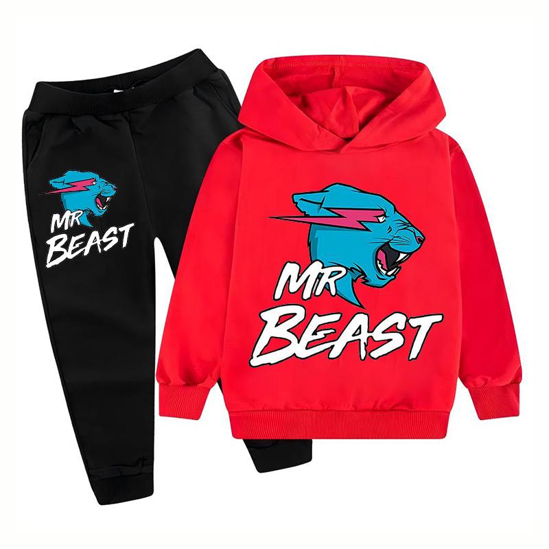 2026 Podzim Ležérní Mr Beast Kreslený Děti Kluci Dívky Potisk cool Dlouhý rukáv Fleecová Mikina s kapucí Dlouhé Kalhoty Oblek Festival Venkovní Denní nošení