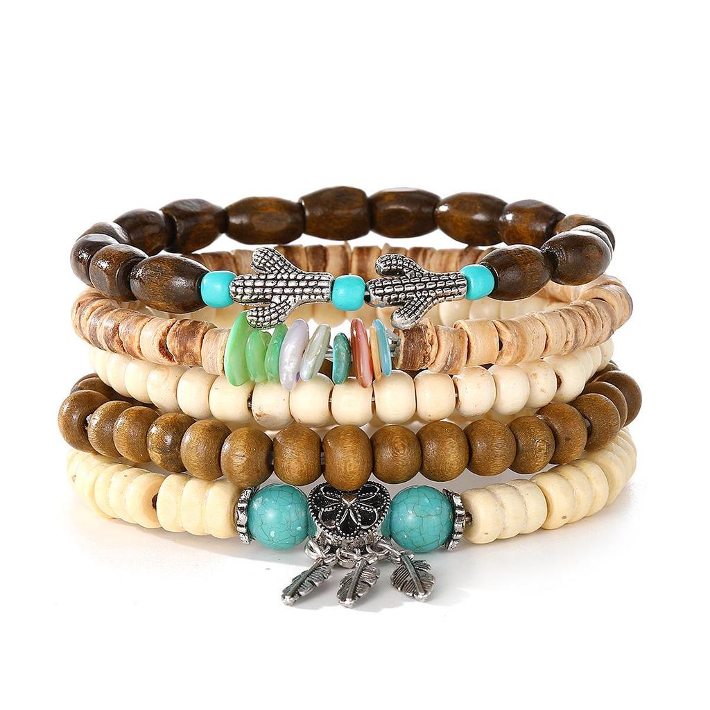 Boho Multi-Layer Kokosnussschale & Perlen Schmetterling Leder Armband Set für Männer