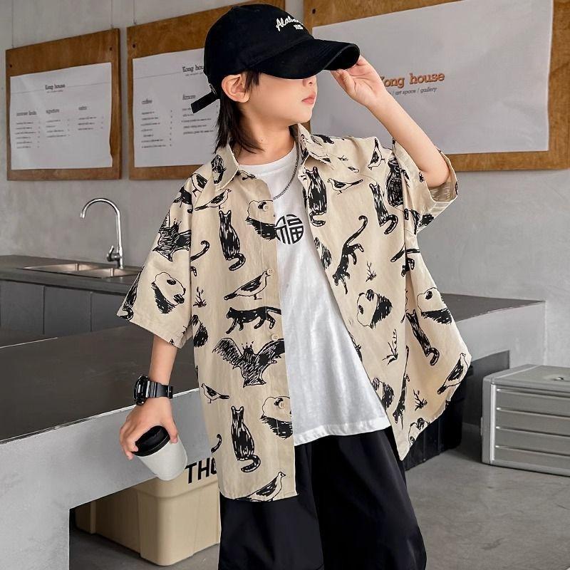 Boys Summer Short Sleeve Shirt Trendy Korean Casual Top for Kids