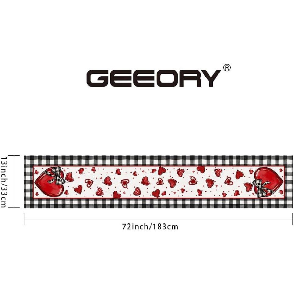 GEEORY Valentine's Day Table Runner 13 x 72 Inch, Red Hearts Polka Dots Decorative Farmhouse Table Decoration for Kitchen Dinning, Indoor Outdoor