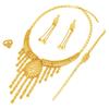Elegant Arabic Wedding Tassel Necklace Set - 24K Gold-Plated Jewelry, Four-Piece Collection
