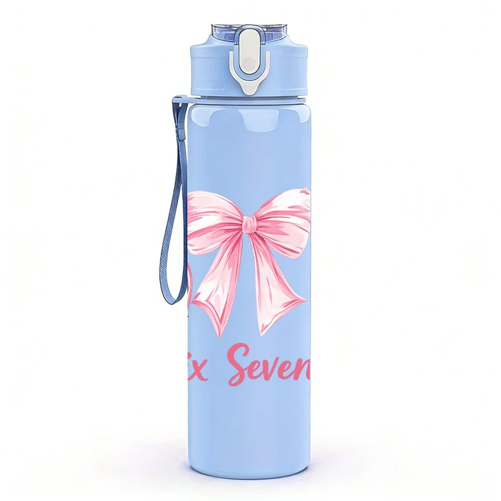 1PC She Seven Pink Bow Number Print 750ml Color Plastic Sports Water Bottle Leakproof Flip Straw Lid Suitable for Sports Office Home Use