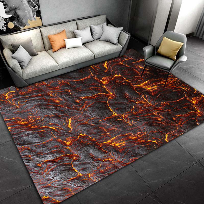Cool Lava Effect Carpet with Fiery Design Suitable for Use As an Anti-slip Game Mat for Living Room and Bedroom Sofas