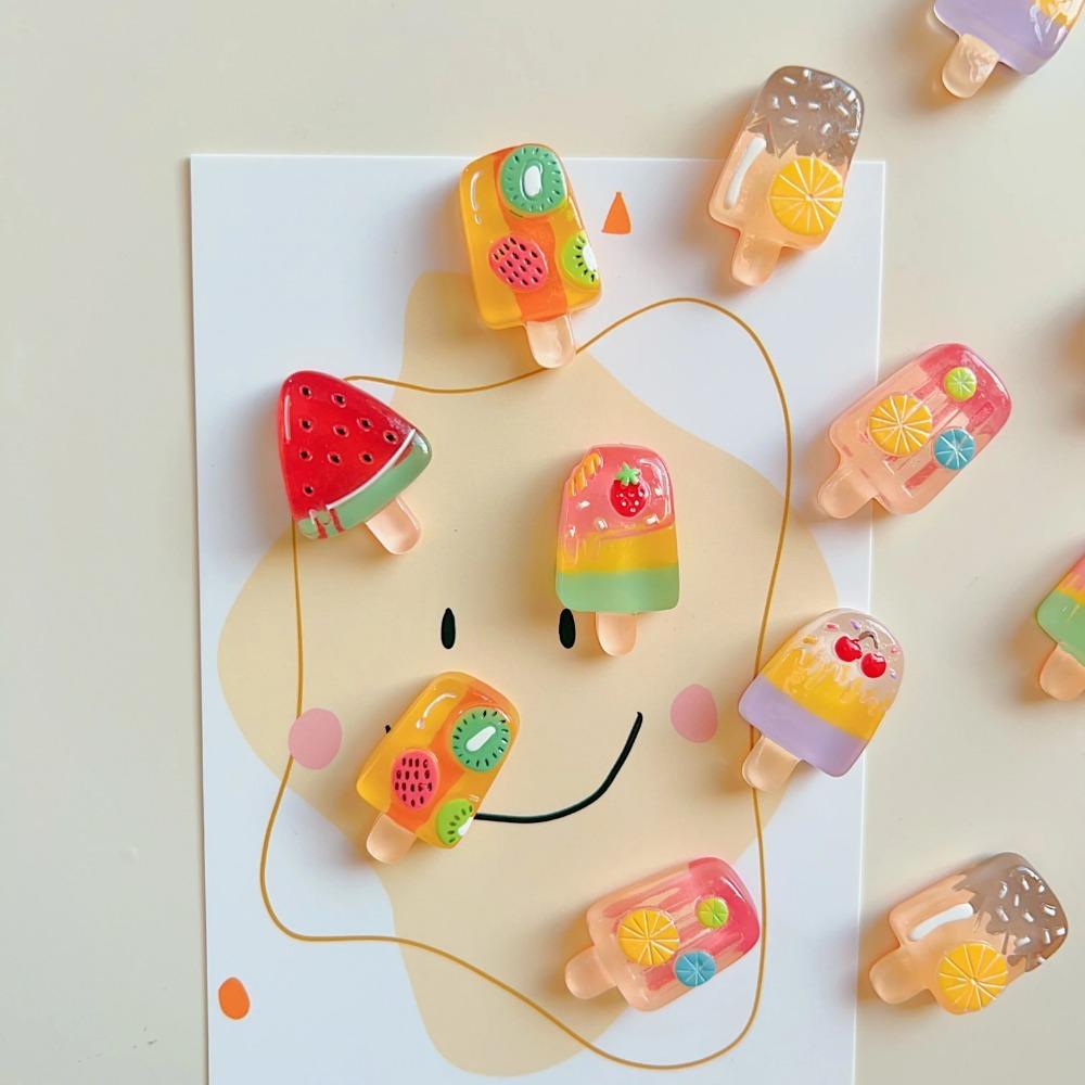 6pcs  Fridge Set] 6pcs Set of Fruit & Ice Cream Fridge  Strawberry, Watermelon DesignsThere is no double-sided tape.