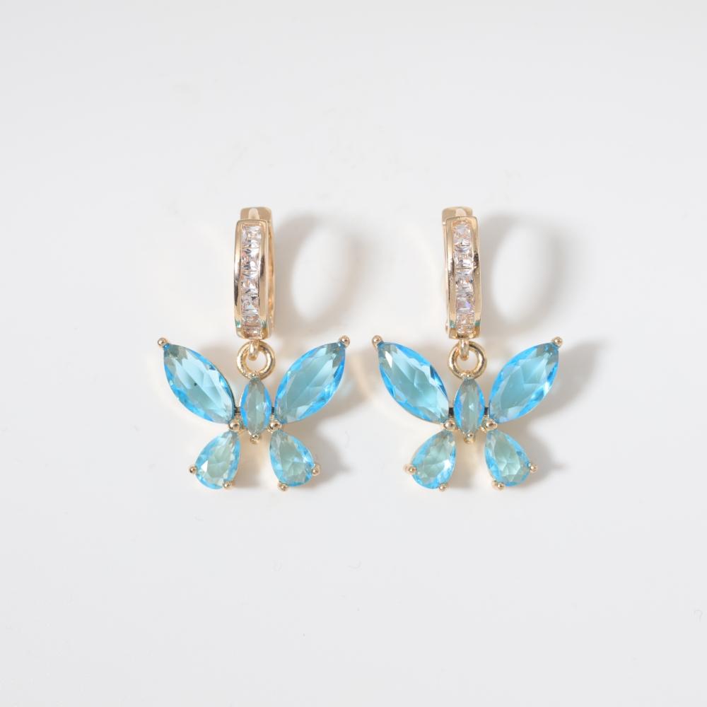Modische blaue künstliche Kristall Schmetterling Hängeohrringe für Damen Zirkonia Ohrring Schmuck Hochzeitsparty Zubehör
