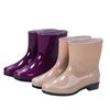 New medium tube rain shoes fashionable women's rain boots velvet warm water shoes waterproof and non-slip beef tendon sole rubber shoes