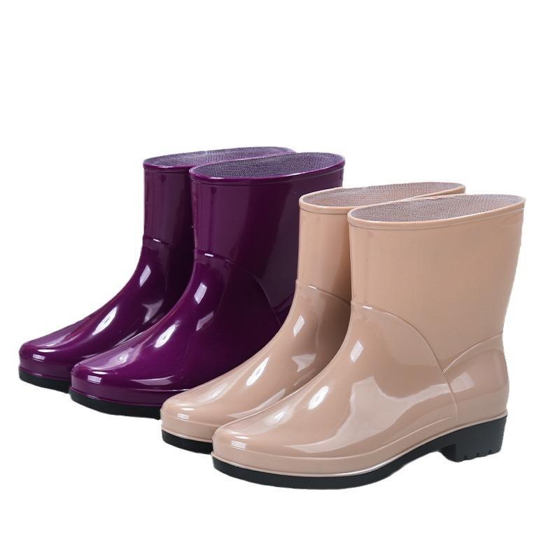 New medium tube rain shoes fashionable women's rain boots velvet warm water shoes waterproof and non-slip beef tendon sole rubber shoes