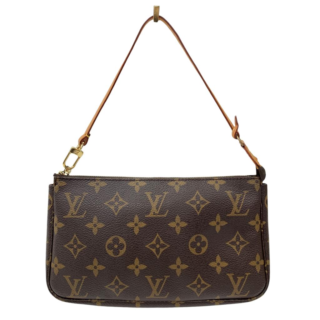 Used Louis Vuitton Monogram Pochette Accessoires M51980 Canvas Brown Authentic 1222