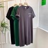 28/5000 Summer New Style Summer Short-sleeved T-shirt Dress, Korean Style Loose Large-sized Slit Over-the-knee Long Dress for Women