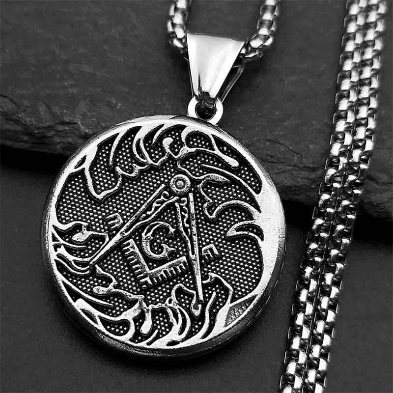 

Mason Badge Freemasonry Symbol Round Medal Pendant Necklace for Women Men Stainless Steel Gold Color Mysterious Amulet Jewelry 60CM